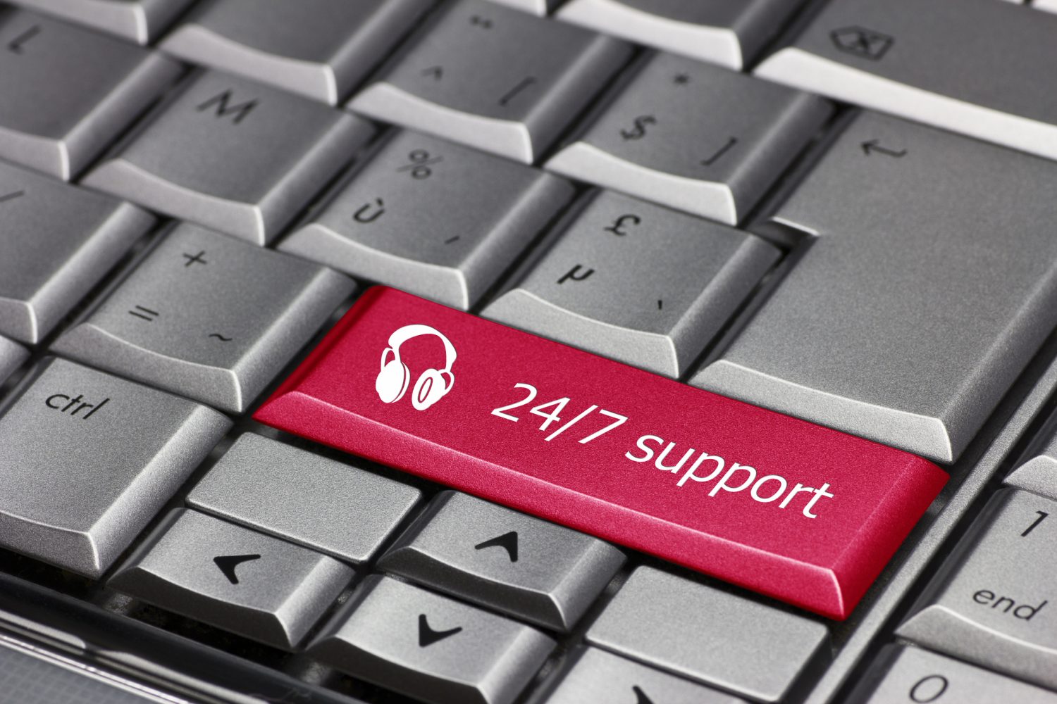 Computer key - 24/7 support with headphone icon